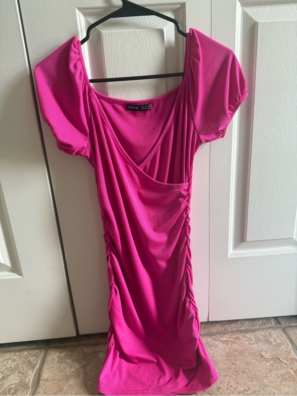 Small Hot Pink Ruched Stretchy Women's Dress
